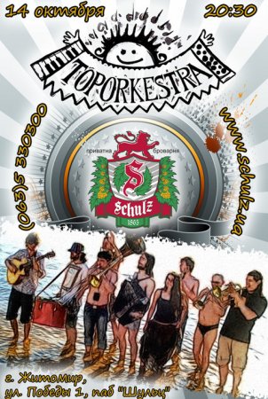 Стихійна колоритна музична група Топоркестра виступить у п'ятницю в Житомирі