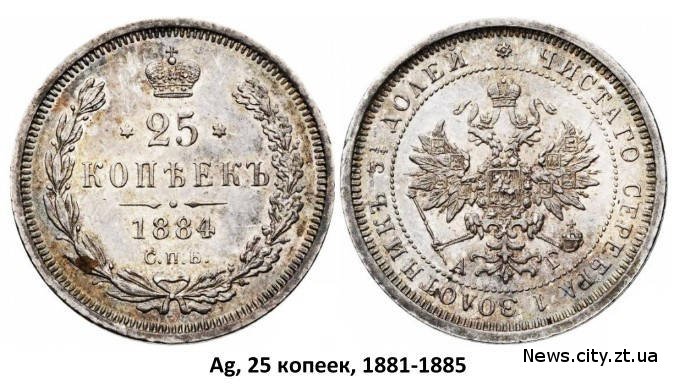 Монета 25 копеек Александра III - Серебряные монеты Царской России